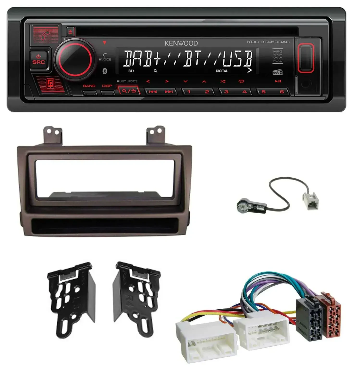 Автомагнитола для Hyundai Sonata (с 2009) Kenwood MP3, CD, USB, Bluetooth, DAB тёмно-коричневый