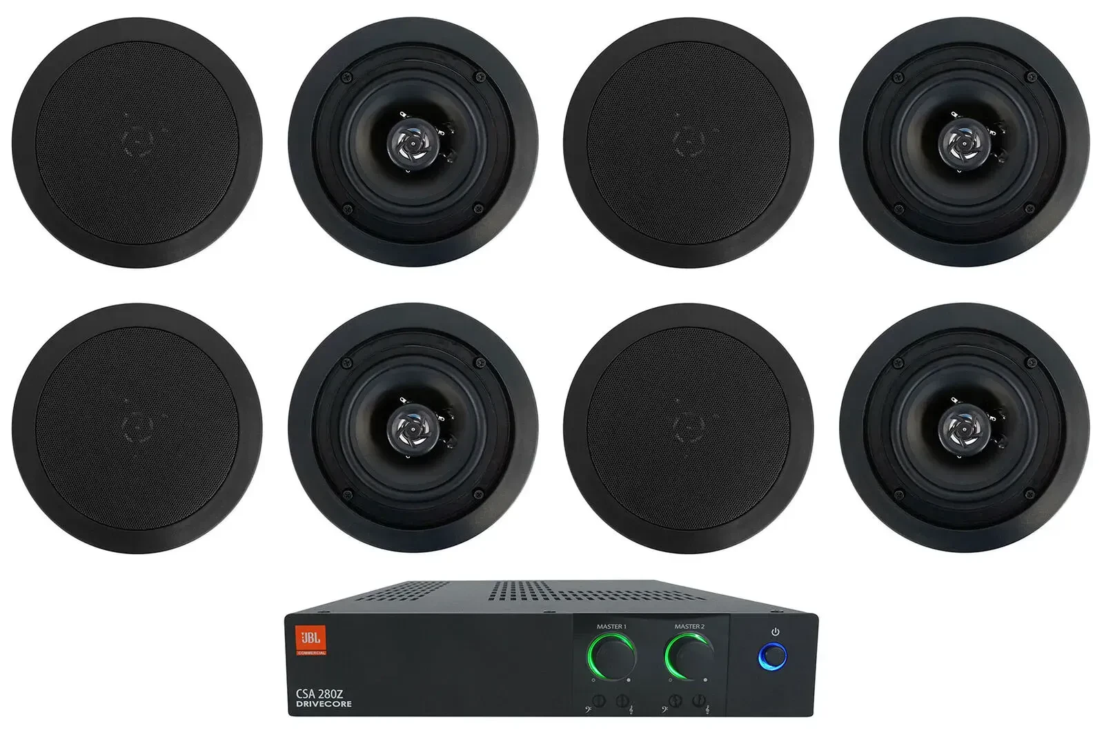 JBL CSA 280Z 2 x 80w Commercial 70v Amplifier+(8) Black 5.25" Ceiling Speakers