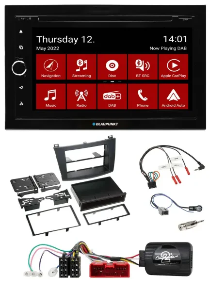 Blaupunkt 2DIN Lenkrad Bluetooth USB TMC DAB Navigation für Mazda 3 09-13 analog