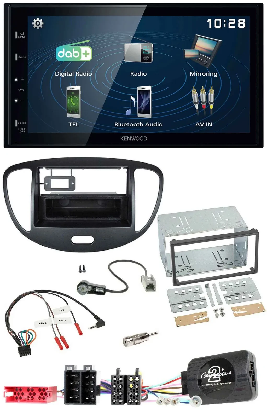 Автомагнитола Kenwood 2DIN Bluetooth USB DAB для Hyundai i10 2009–2013 черная