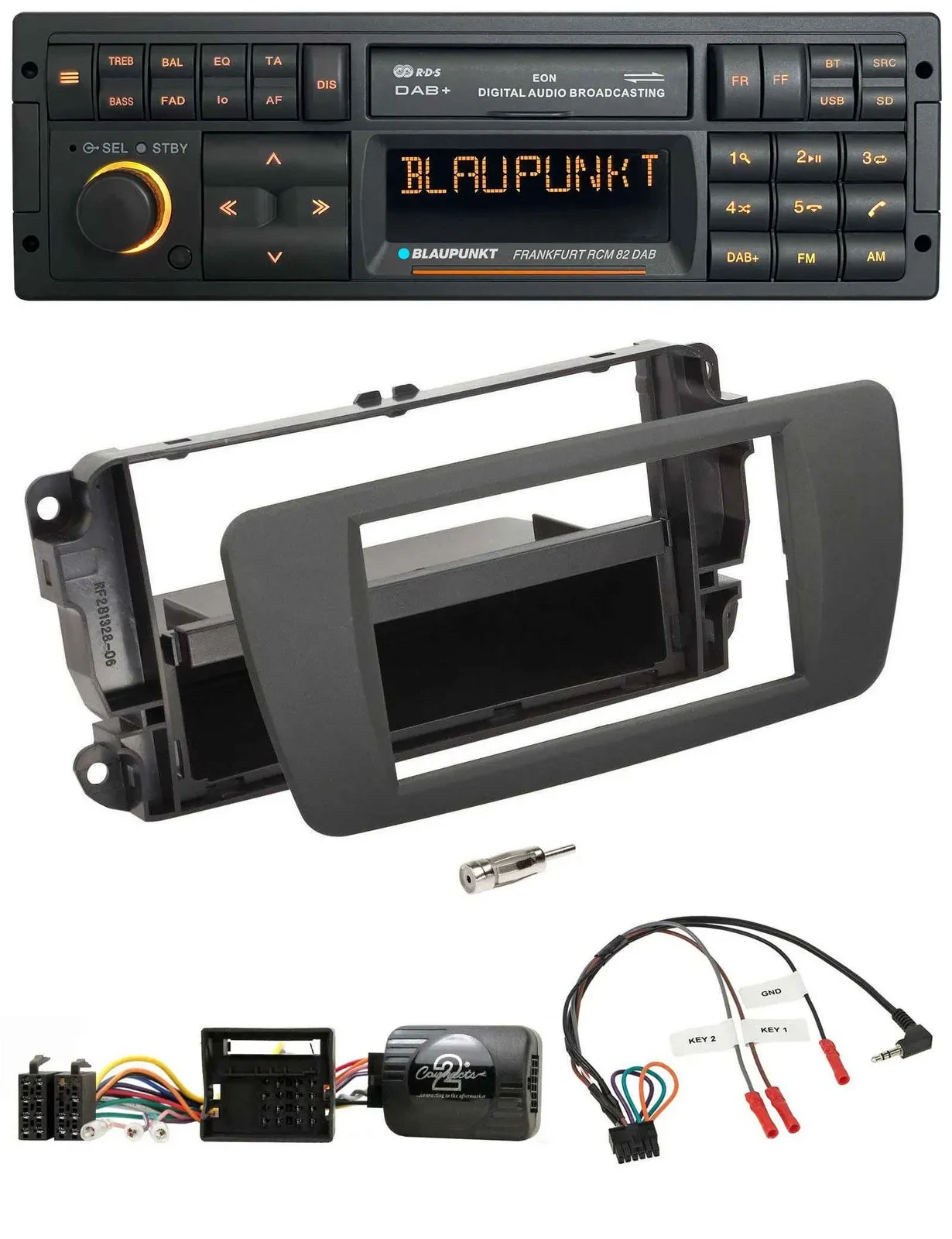 Автомагнитола Blaupunkt Bluetooth USB DAB SD для Seat Ibiza, серый, с поддержкой кнопок на руле