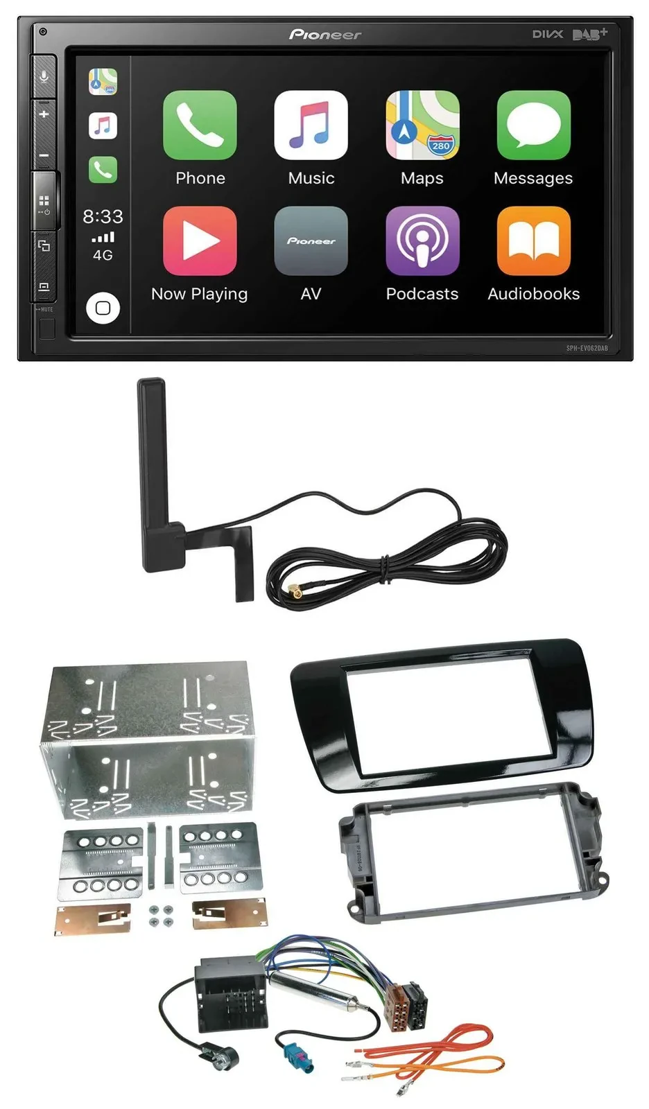 Автомагнитола Pioneer 2 DIN Bluetooth USB DAB MP3 для Seat Ibiza (с 2008) черный, глянец