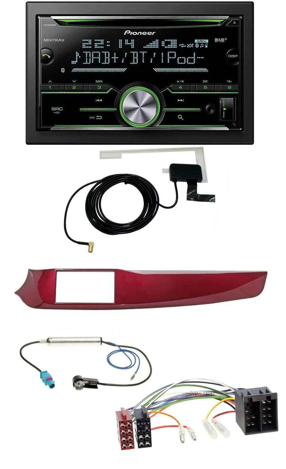 Автомагнитола для Alfa Romeo Giulietta (2010–2013) Pioneer 2DIN, CD/USB/MP3, Bluetooth, DAB, красный глянцевый
