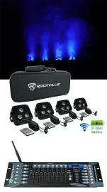 Rockville 4 PACK MINI RF3 Black DJ Par Lights+Bag+Remotes+Wireless DMX Control