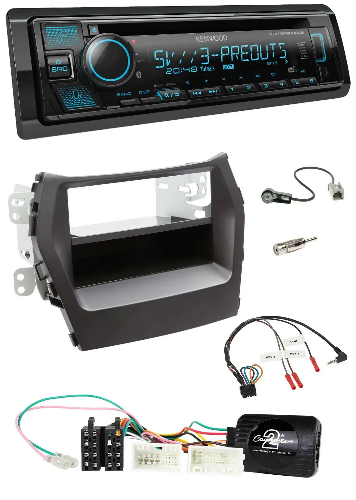 Kenwood Bluetooth USB CD Lenkrad DAB Autoradio für Hyundai Santa Fe ab 2012 schw