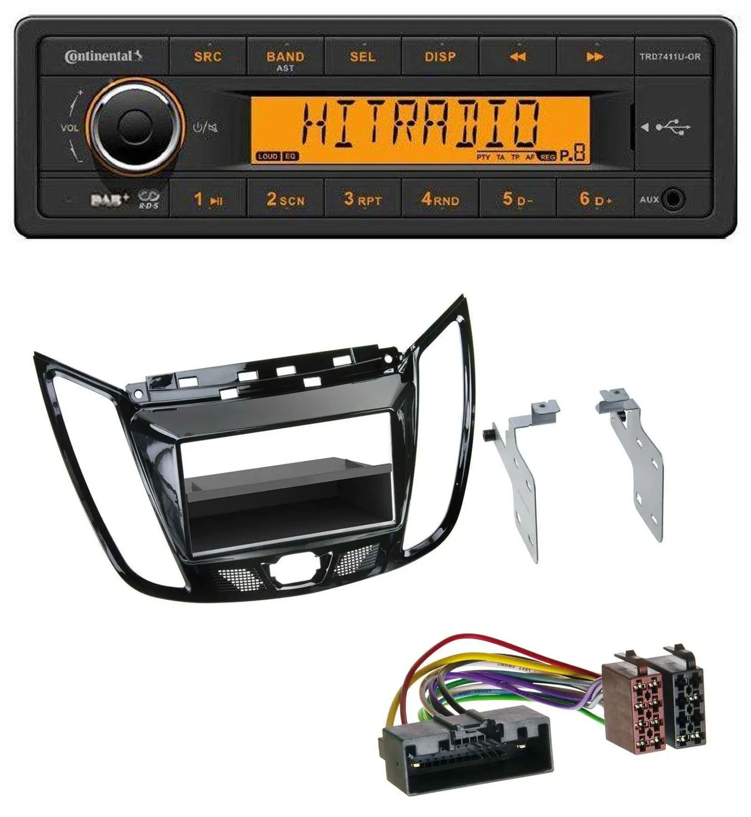 Continental 1DIN DAB MP3 AUX USB Autoradio für Ford C-Max Kuga Klavierlack schwa
