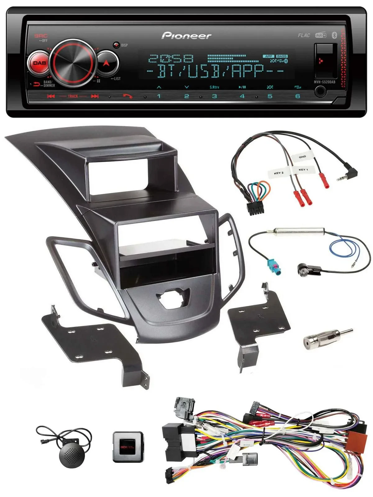 Pioneer Bluetooth USB Lenkrad DAB Autoradio für Ford Fiesta 08-10 Display schwar