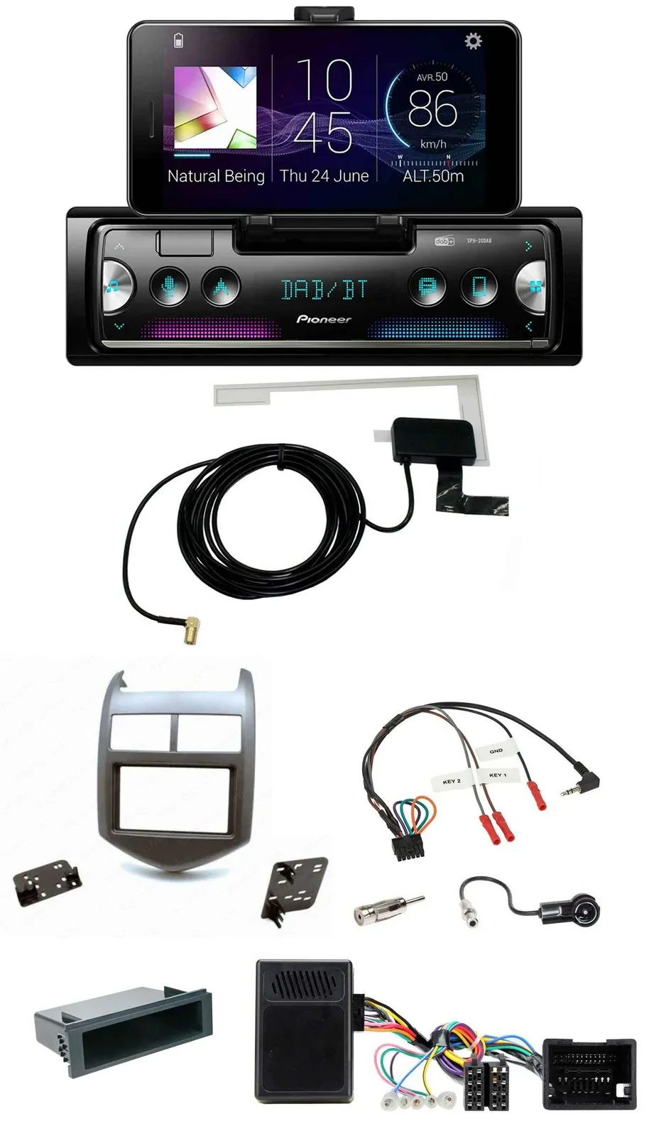 Автомагнитола Pioneer DAB, Bluetooth, USB для Chevrolet Aveo (с 2011), цвет темно-серый