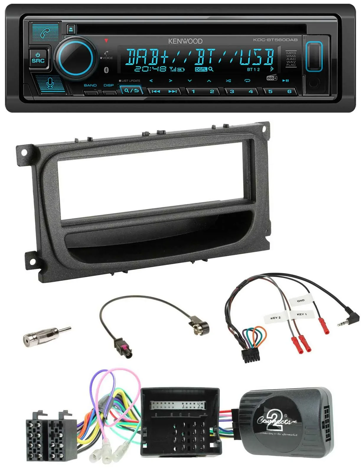 Автомагнитола для Ford Mondeo/S-Max (2007–2014) Kenwood Bluetooth DAB CD USB, поддержка управления на руле, CAN