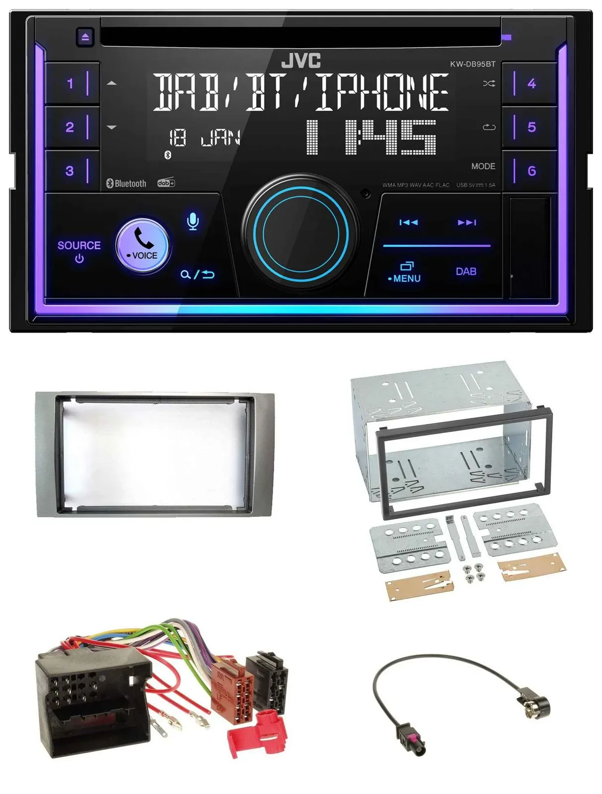 Автомагнитола JVC 2-DIN, DAB, Bluetooth, CD, USB, для Ford Kuga/Fusion/Transit (2005–2012)