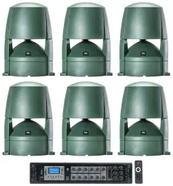 (6) JBL CONTROL 88M 8" Commercial 70v Outdoor Landscape Speakers + Amplifier