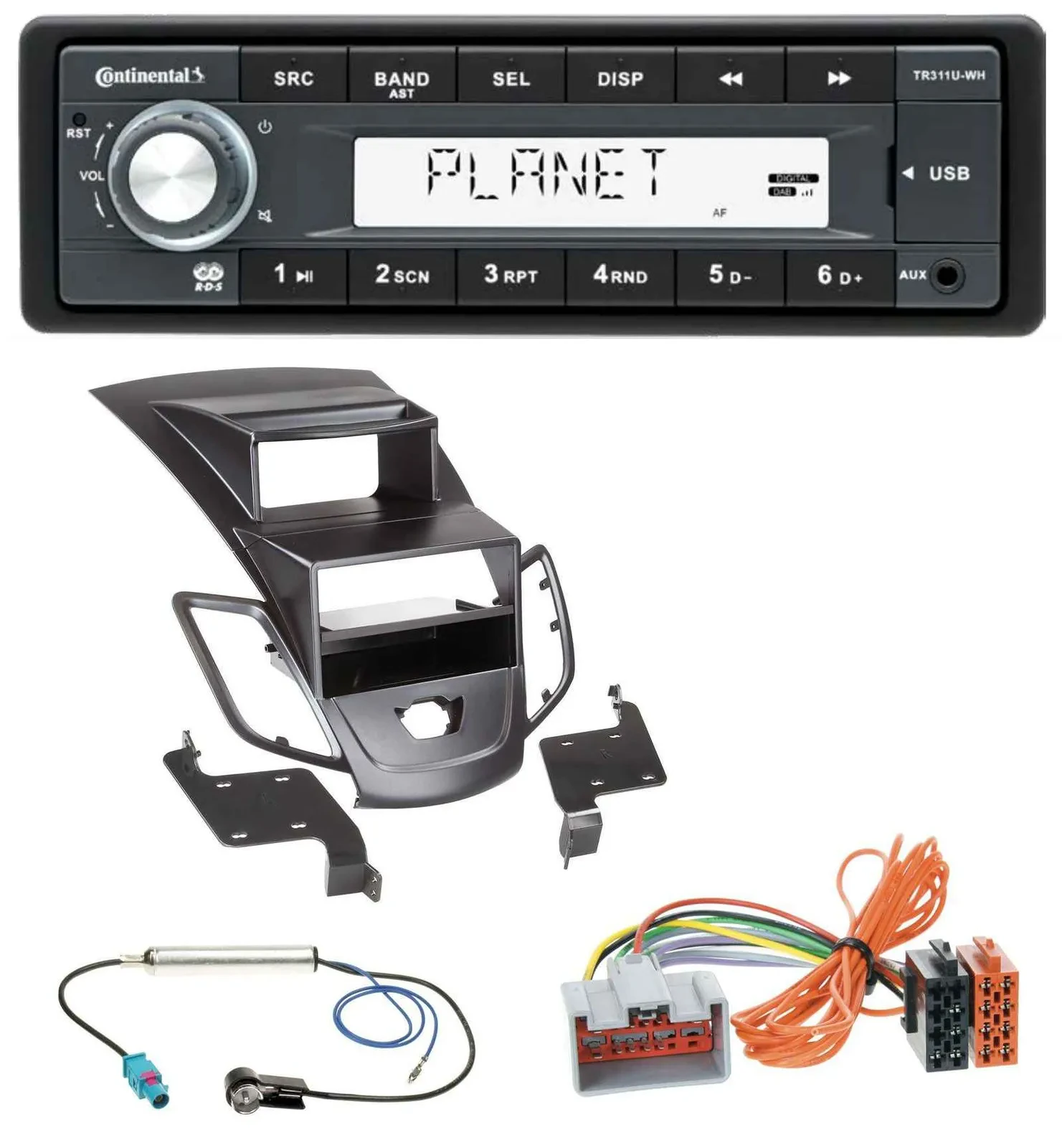 Continental USB MP3 AUX 1DIN Autoradio für Ford Fiesta 08-10 Display schwarz
