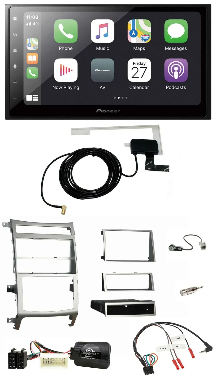 Pioneer USB Lenkrad 2DIN Bluetooth DAB Autoradio für Hyundai IX55 2009-2012 silb