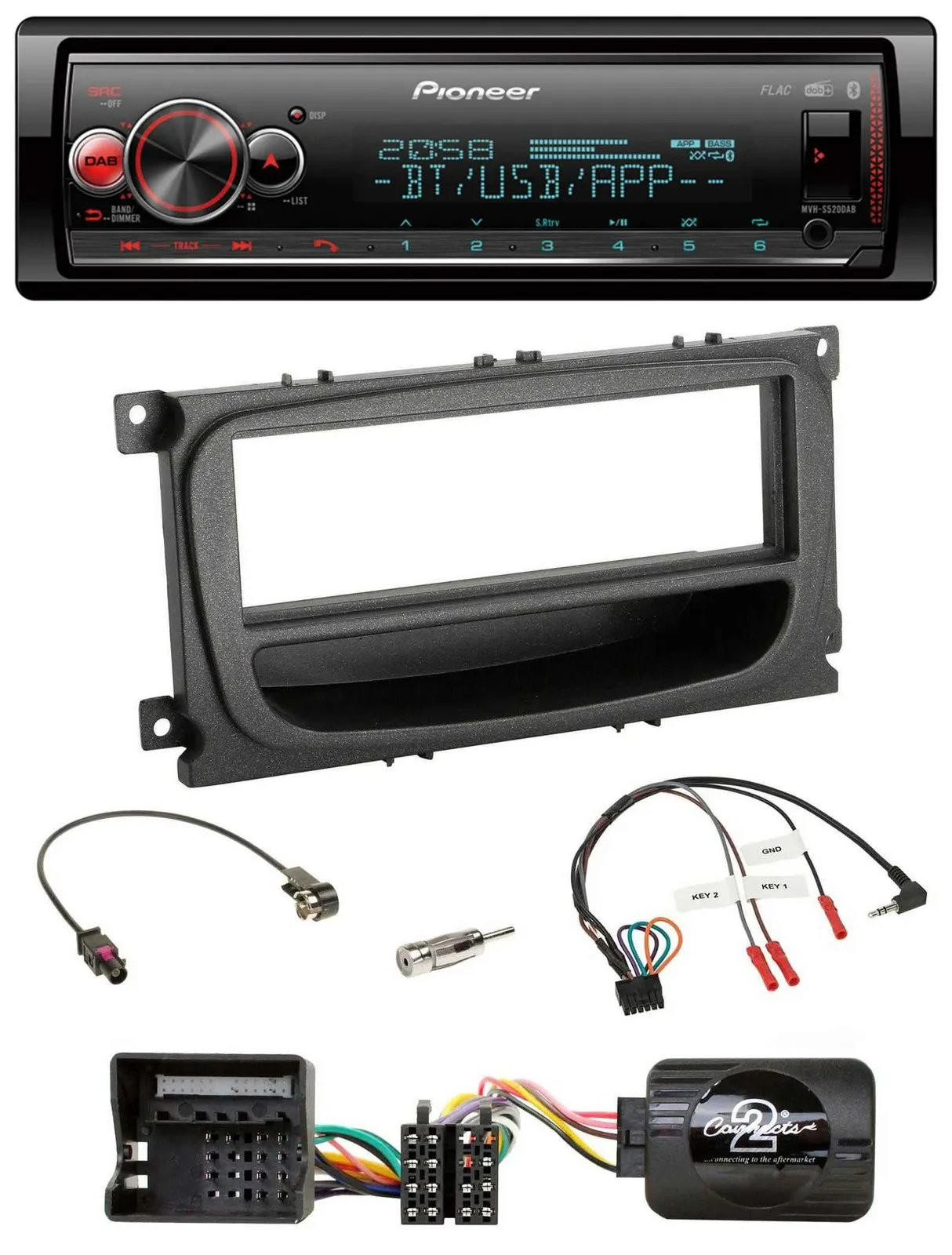 Автомагнитола Pioneer Bluetooth USB DAB для Ford Mondeo/S-Max 2007–2014, черная