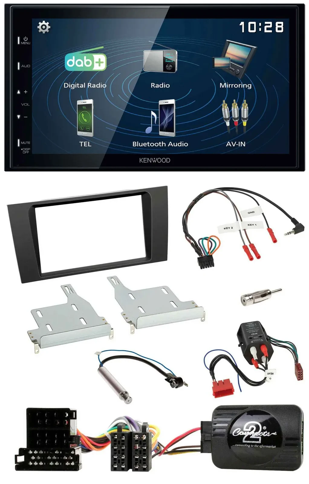 Автомагнитола Kenwood 2-DIN Bluetooth USB DAB для Audi A4 (1999–2001), поддержка кнопок на руле, совместима с BOSE