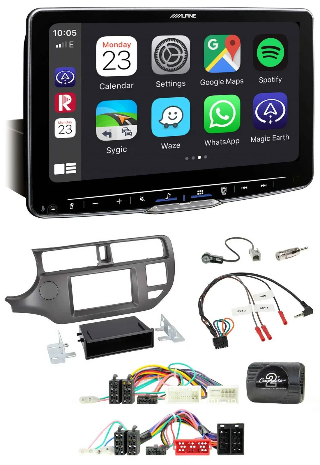 Автомагнитола для Kia Rio UB (2011–2015) Alpine Bluetooth USB DAB, антрацит, поддержка кнопок на руле