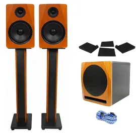 (2) Rockville APM8C 8" Studio Monitors+Active 10" Subwoofer+36" Stands+Pads