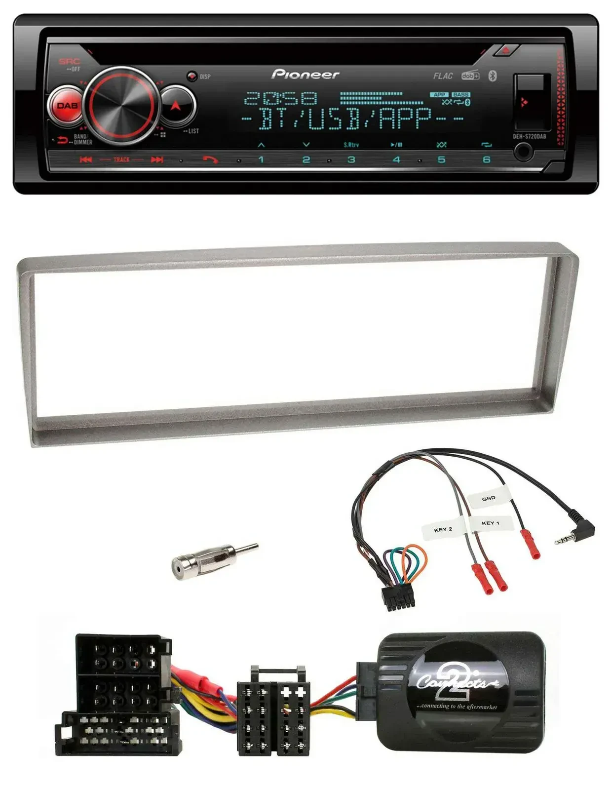 Автомагнитола Pioneer DAB, CD, Bluetooth, USB для Alfa Romeo 156 (с 2003), серебристая, с управлением с руля