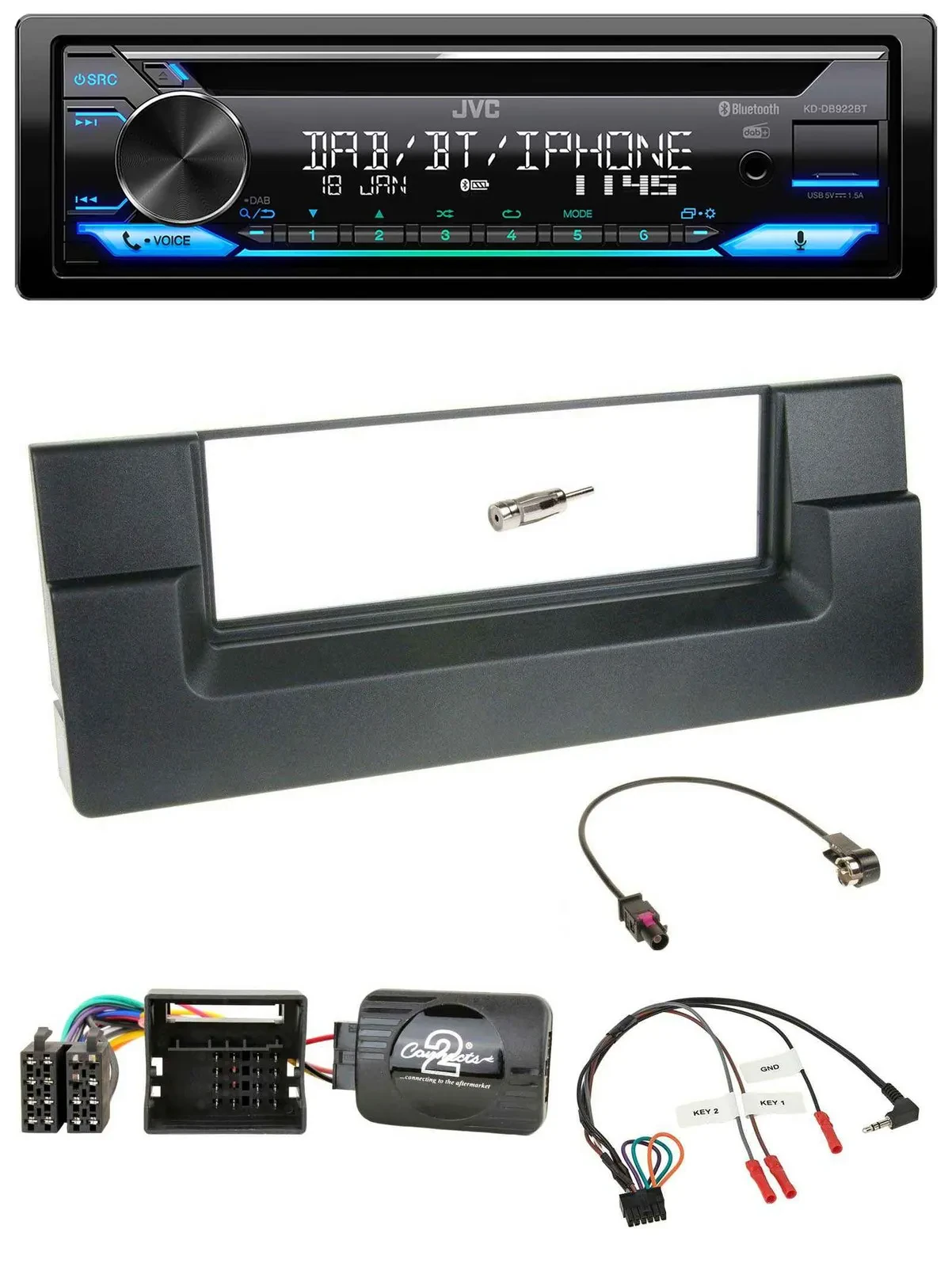 JVC Bluetooth Lenkrad USB DAB CD Autoradio für BMW 5er E39 2001-2004 Quadlock