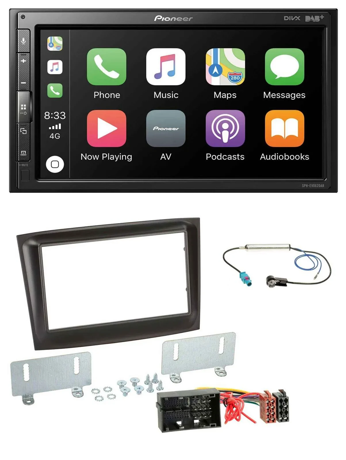 Автомагнитола для Fiat Doblo Pioneer 2DIN, DAB, Bluetooth, USB, MP3, черный