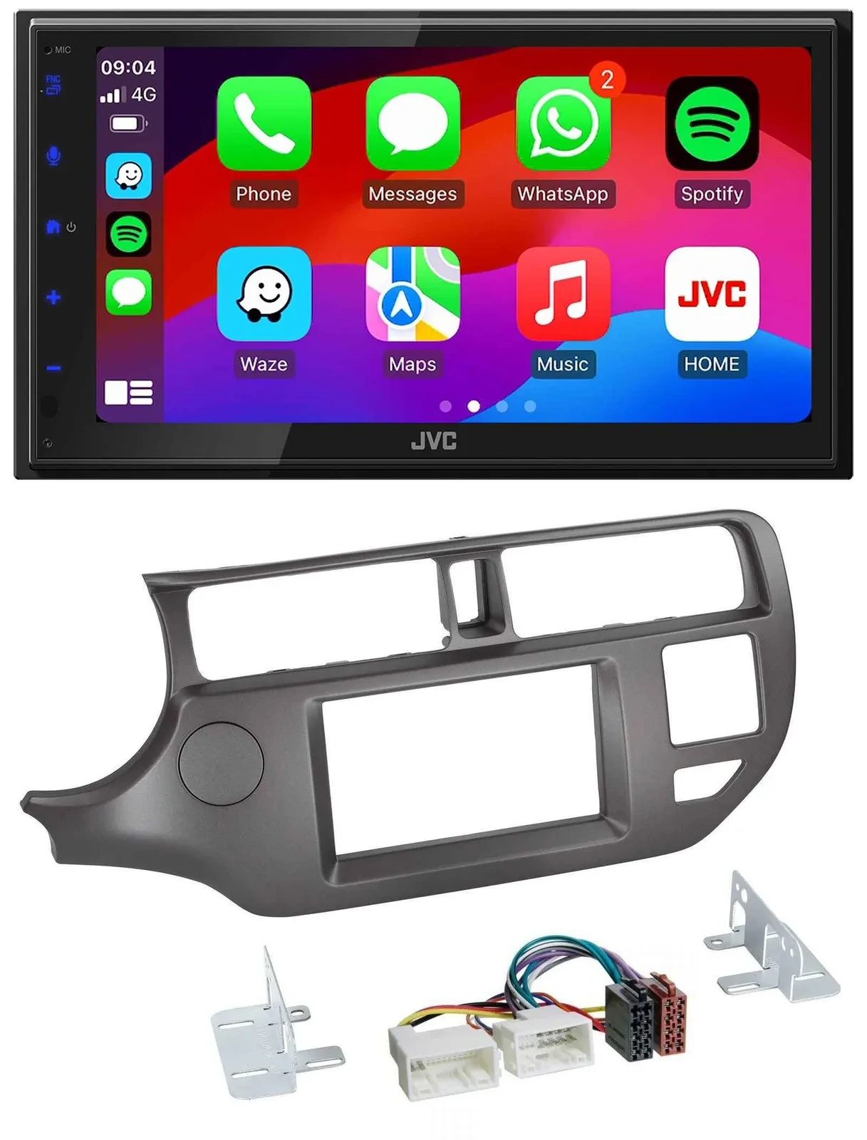 JVC Bluetooth USB MP3 2DIN DAB Autoradio für Kia Rio UB 11-14 anthrazit