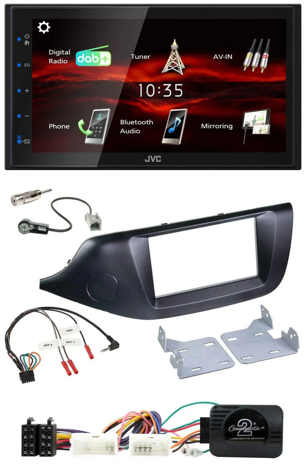 JVC USB Bluetooth Lenkrad DAB 2DIN Autoradio für Kia Ceed ab 2012 schwarz ohne S