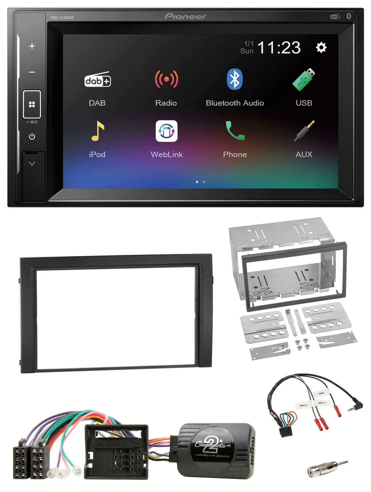 Pioneer DAB Lenkrad 2DIN Bluetooth USB Autoradio für Skoda Fabia 6Y 2004-2007 Qu
