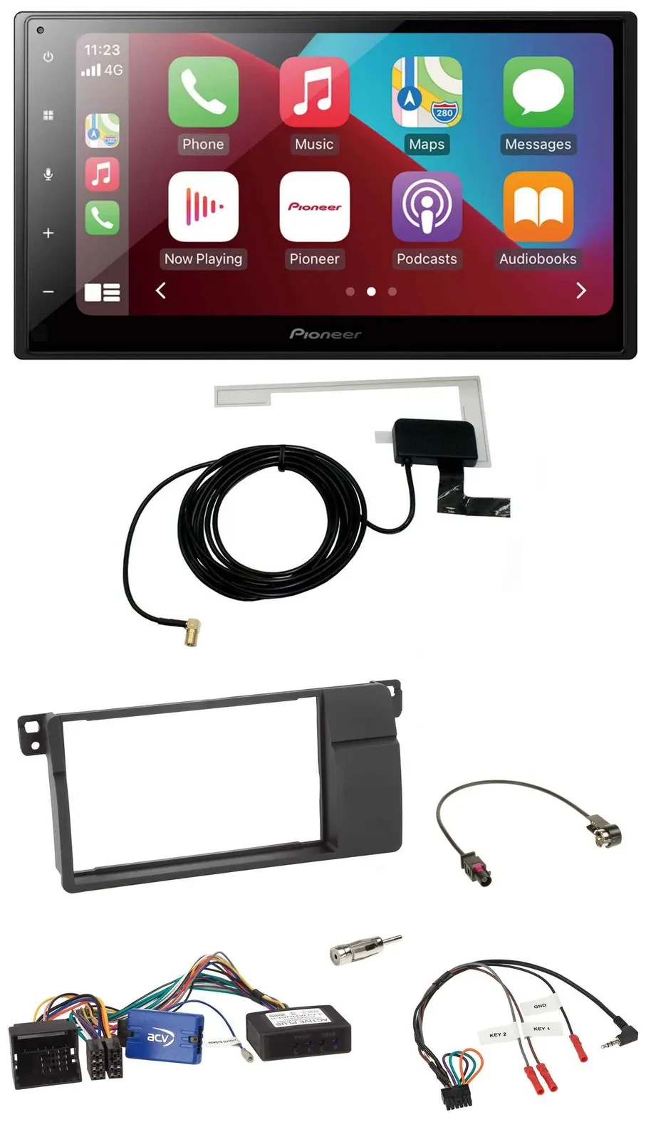 Автомагнитола для BMW 3 Series (E46) 2002–2006 Pioneer 2DIN, USB, Bluetooth, DAB, поддержка кнопок на руле, черный