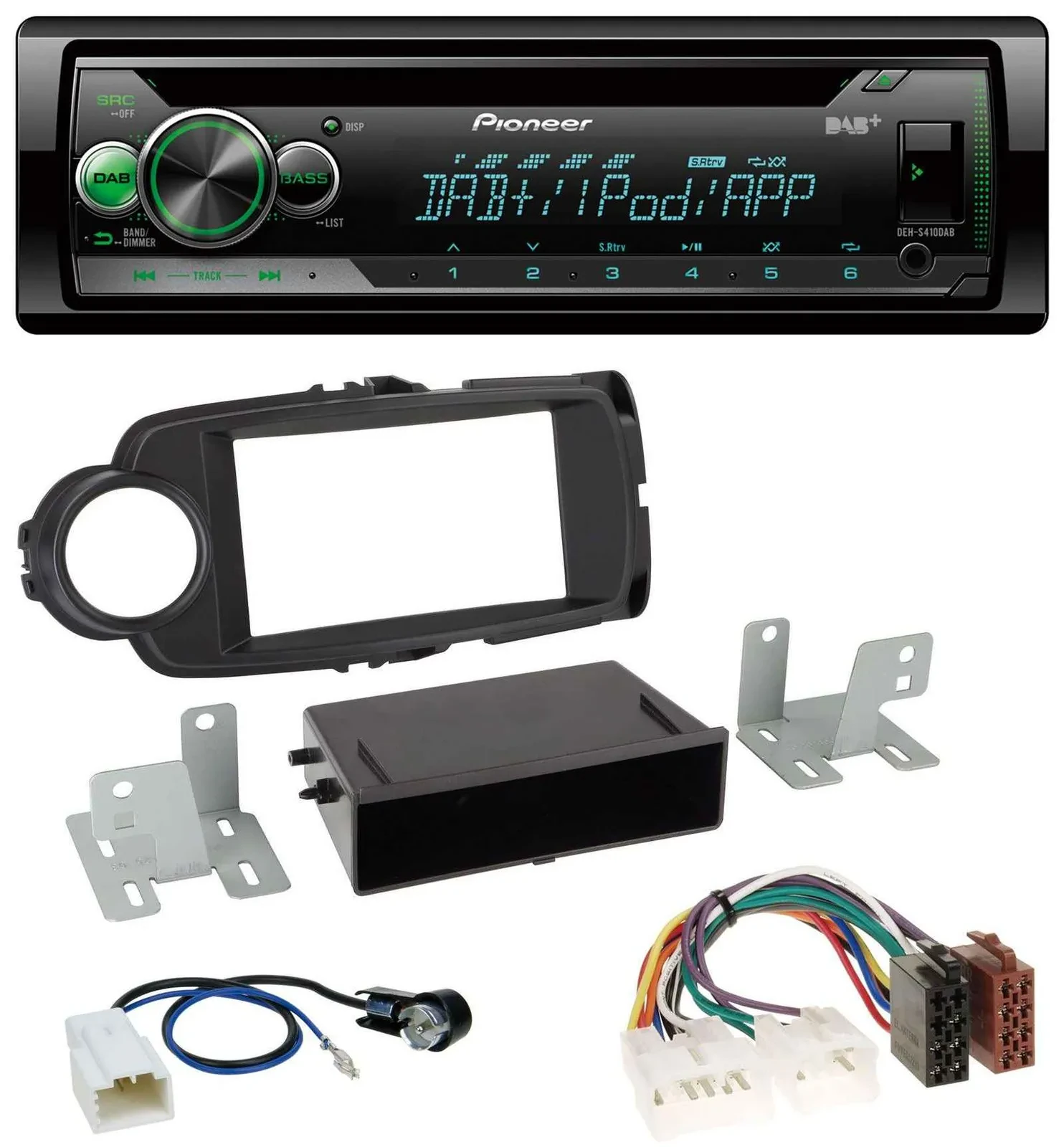 Pioneer USB MP3 DAB AUX CD Autoradio für Toyota Yaris (11-14) - schwarz