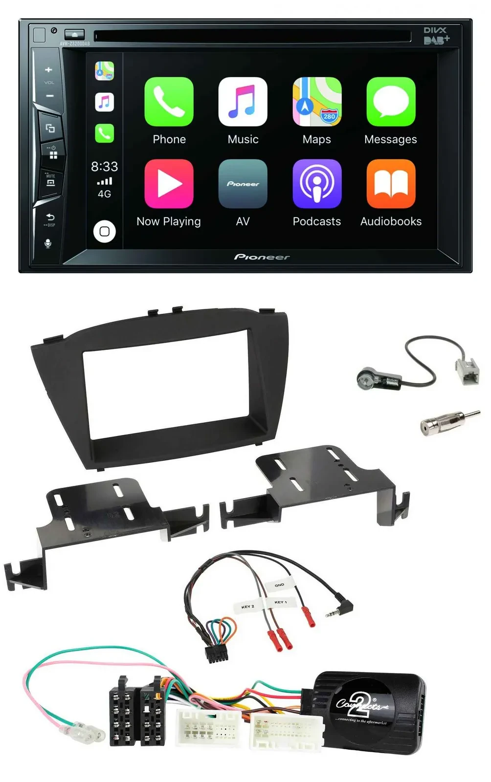 Автомагнитола для Hyundai ix35 Pioneer 2-DIN USB DVD Bluetooth DAB, поддержка управления на руле