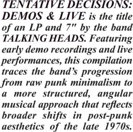 Виниловая пластинка The Talking Heads – Tentative Decisions: Demos & Live (Релиз 2026)
