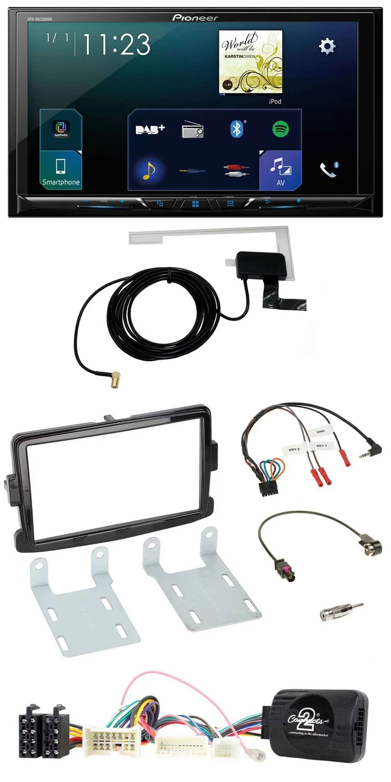 Pioneer 2DIN DAB USB Lenkrad Bluetooth Autoradio für Dacia ab 2012 piano schwarz