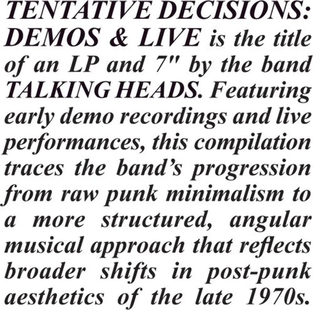 Виниловая пластинка The Talking Heads – Tentative Decisions: Demos & Live (Релиз 2026)