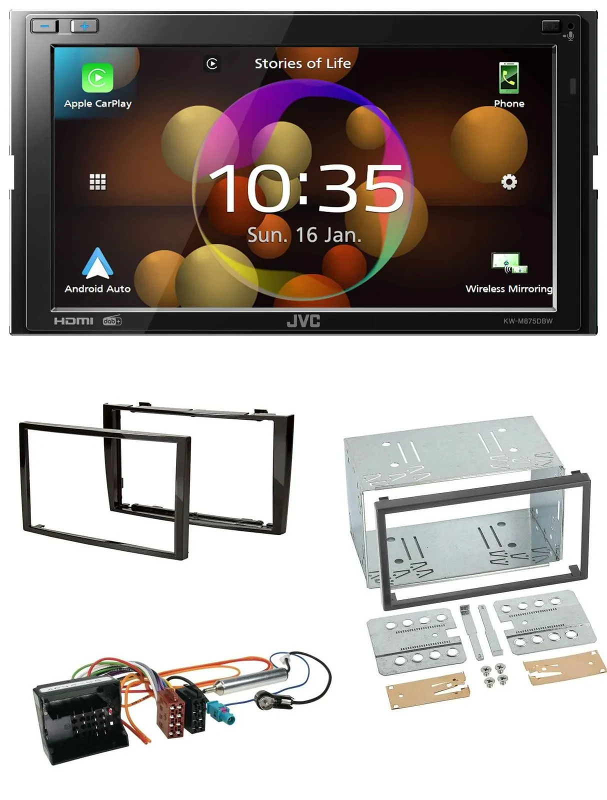 JVC DAB MP3 2DIN Bluetooth USB Autoradio für Peugeot 308 2007-09 schwarz