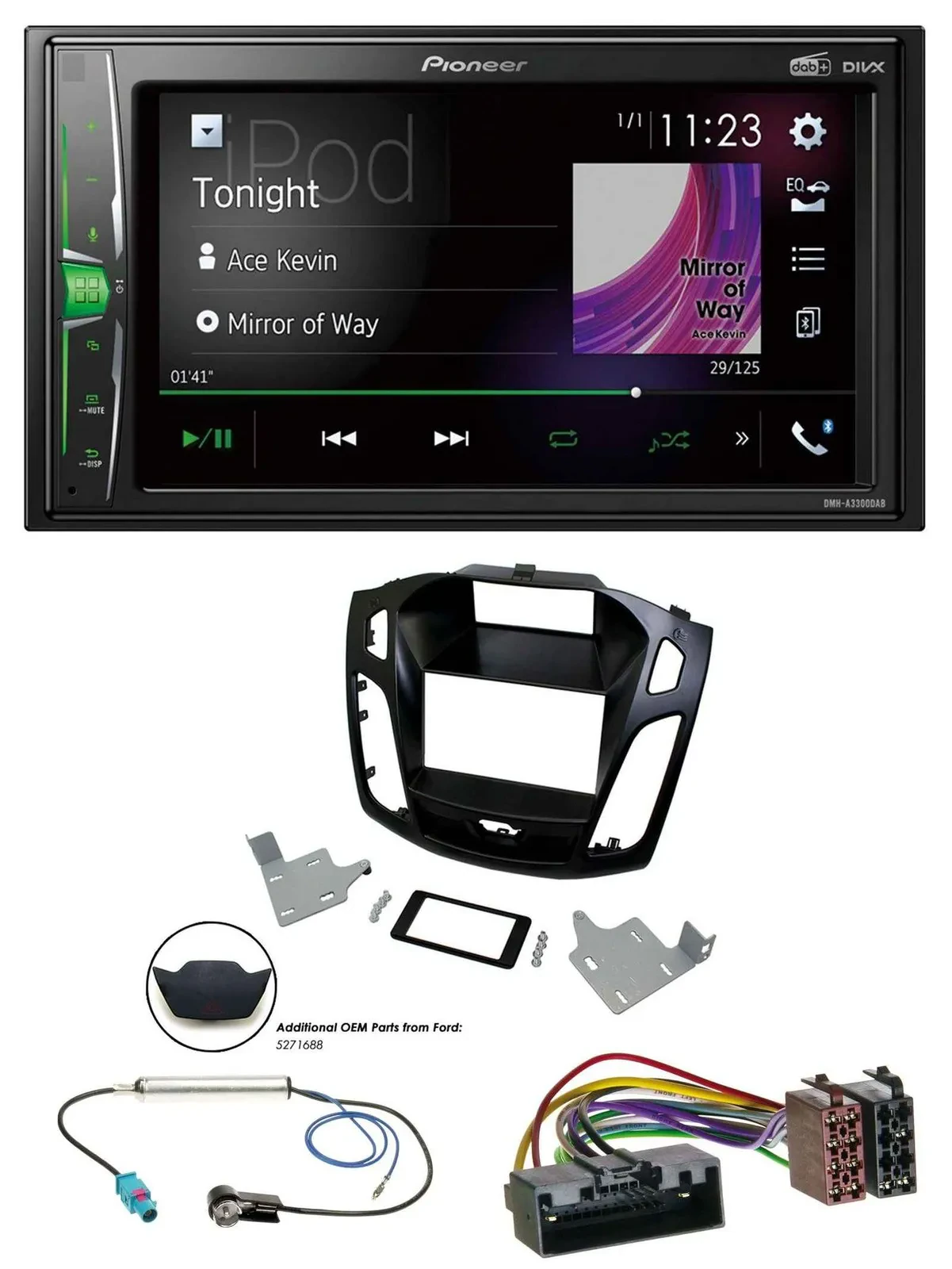 Автомагнитола Pioneer 2-DIN MP3 DAB USB Bluetooth для Ford Focus (2014–2018), черный