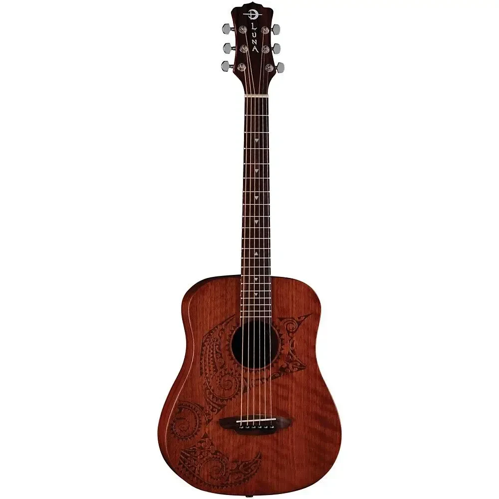Акустическая гитара Luna Guitars Safari Tattoo 3/4 Size Travel Guitar Satin Mahogany