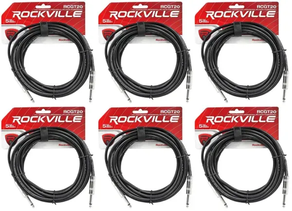 Инструментальный кабель Rockville RCGT20B Black 6.1 м (6 штук)