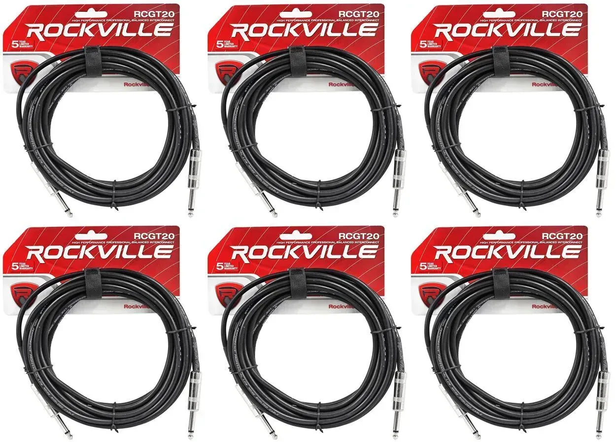 Инструментальный кабель Rockville RCGT20B Black 6.1 м (6 штук)