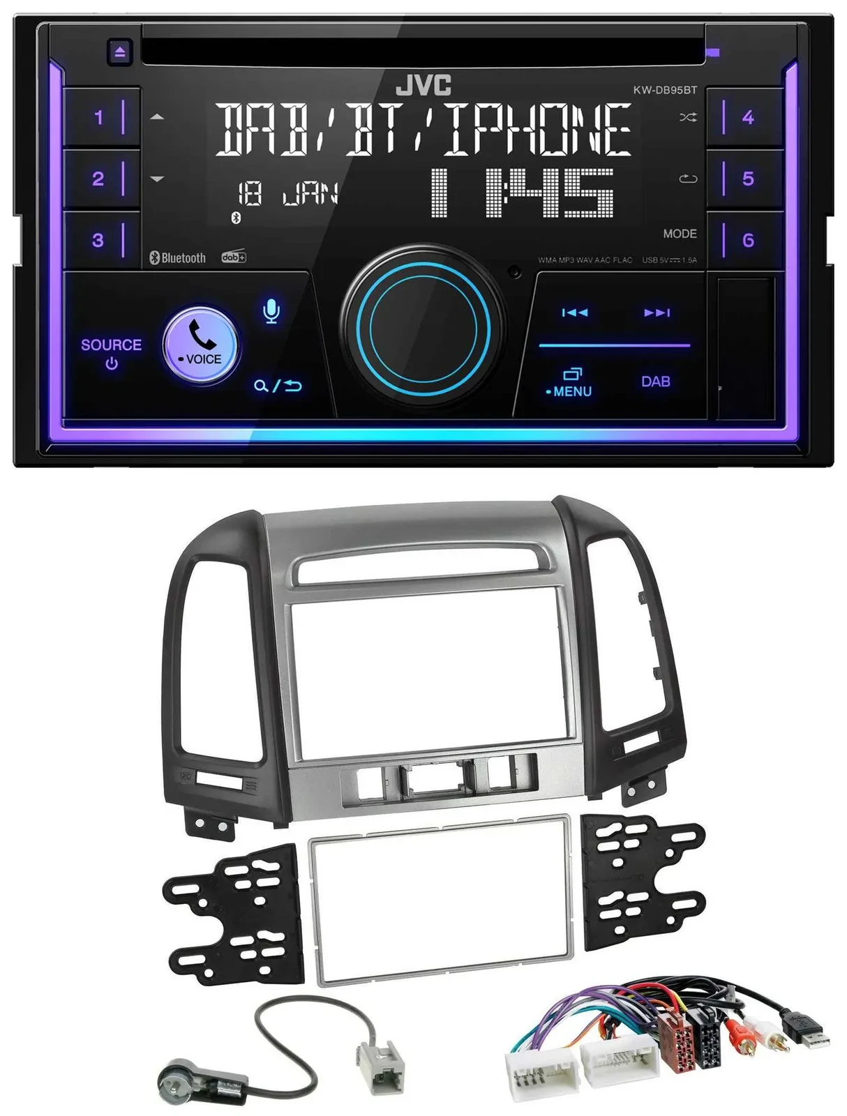 Автомагнитола для Hyundai Santa Fe JVC 2DIN DAB Bluetooth CD MP3 USB AUX