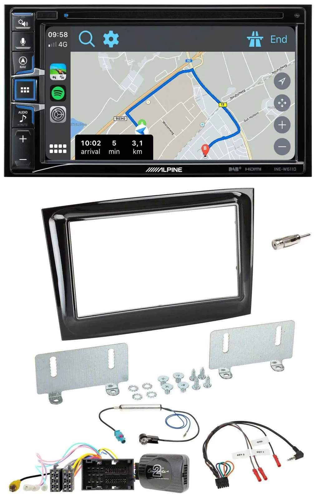 Автомагнитола с навигацией Alpine для Fiat Doblo (с 2015) 2DIN, DAB, TMC, Bluetooth, USB, поддержка кнопок на руле, цвет черный (piano black)