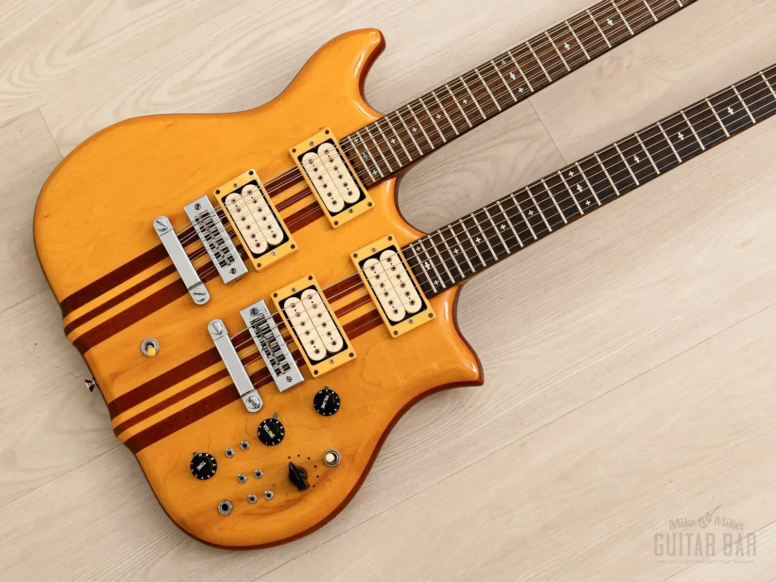 Б/У Электрогитара Kawai F-1, двухгрифовая, натуральный, сквозной гриф, с кейсом