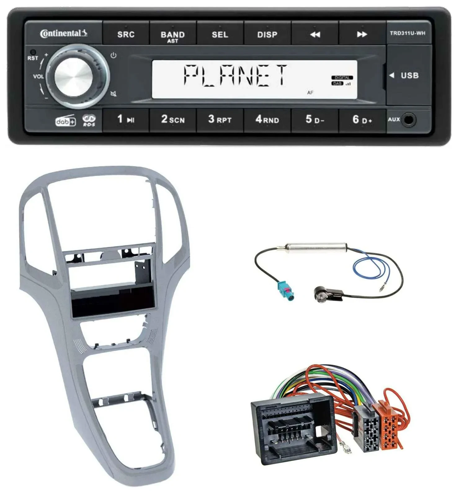 Continental MP3 AUX USB DAB 1DIN Autoradio für Opel Astra J ab 2009 Platin silbe