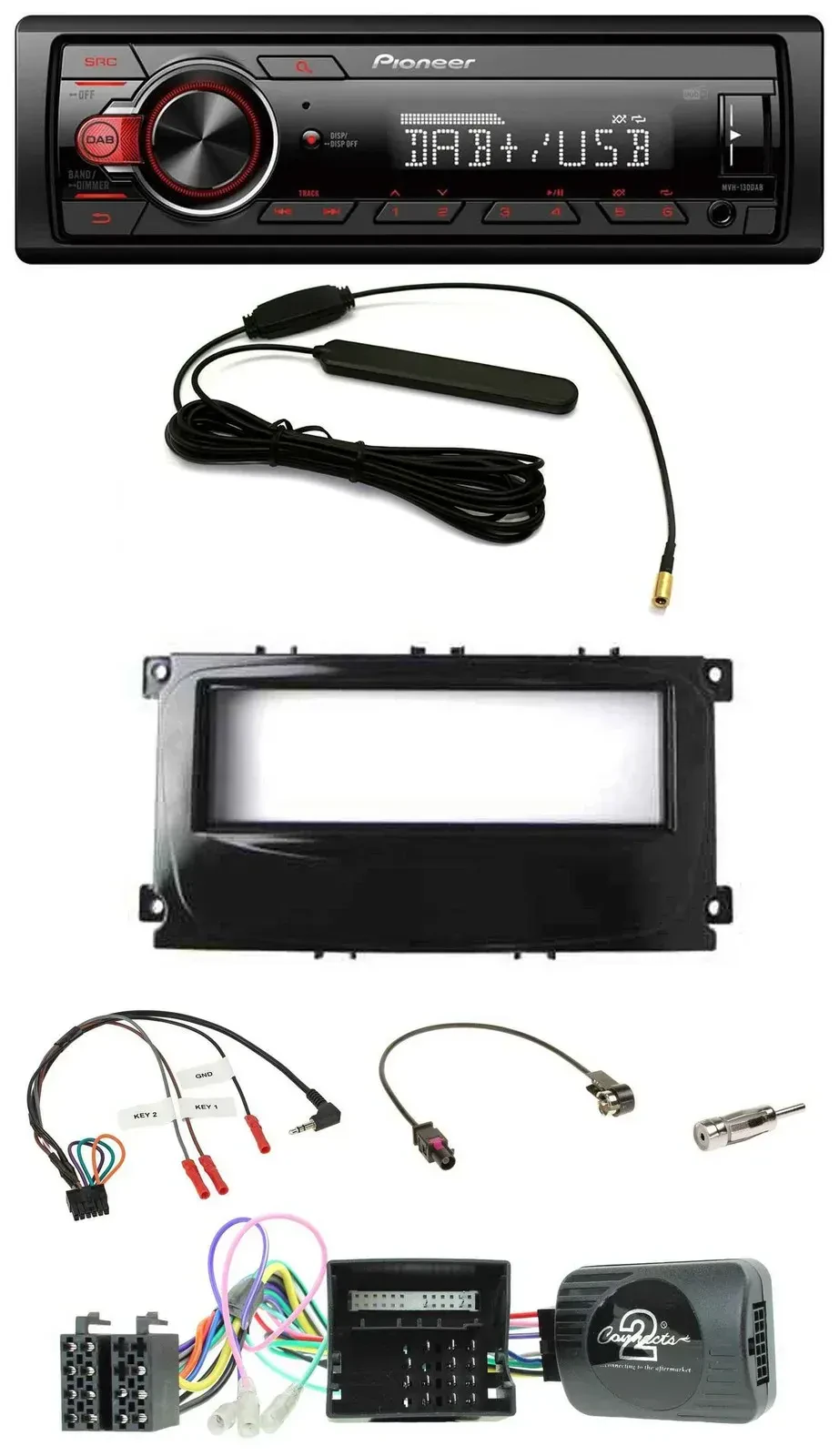 Автомагнитола Pioneer MP3 DAB 1-DIN USB для Ford Galaxy/Focus/C-Max, поддержка CAN и кнопок на руле