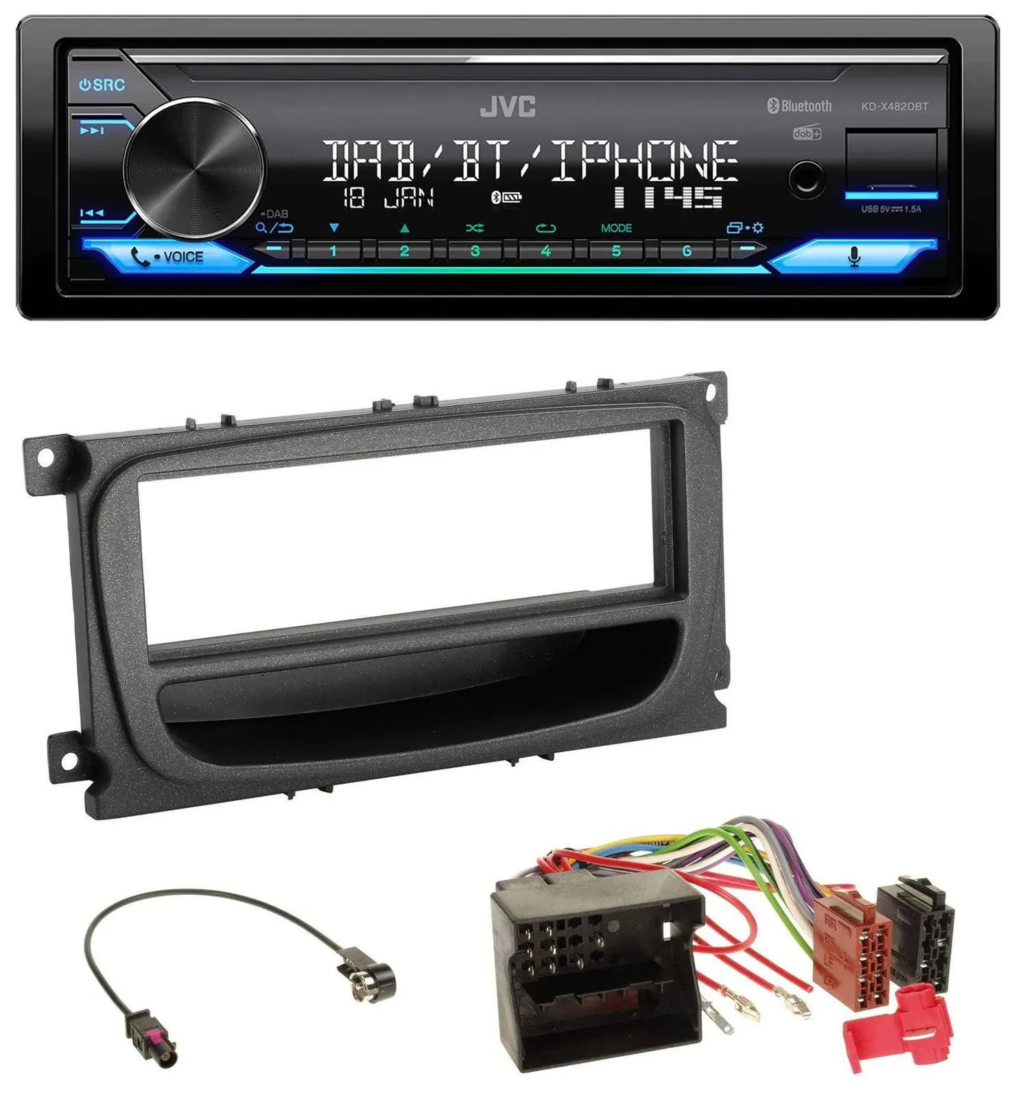 Автомагнитола JVC Bluetooth DAB USB MP3 для Ford C-Max/Focus/Galaxy (с 2007)