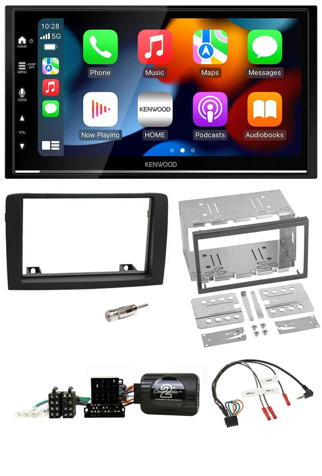 Kenwood DAB USB Bluetooth 2DIN Lenkrad Autoradio für Fiat Idea 06-12 schwarz