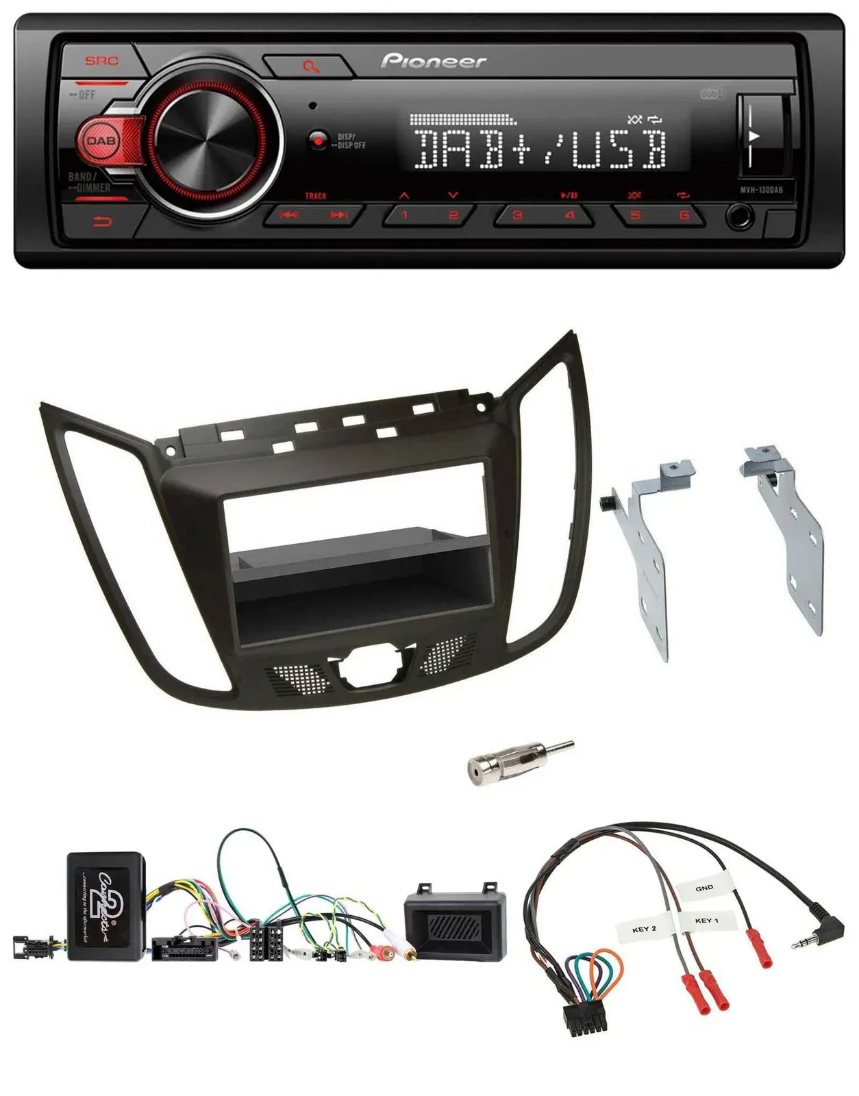 Pioneer MP3 1DIN DAB USB Lenkrad Autoradio für Ford C-Max Kuga braun