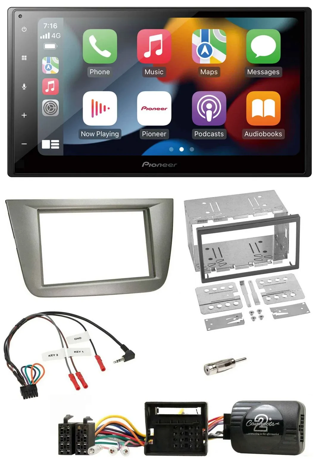 Pioneer DAB Bluetooth 2DIN USB Lenkrad Autoradio für Seat Toledo Altea silber