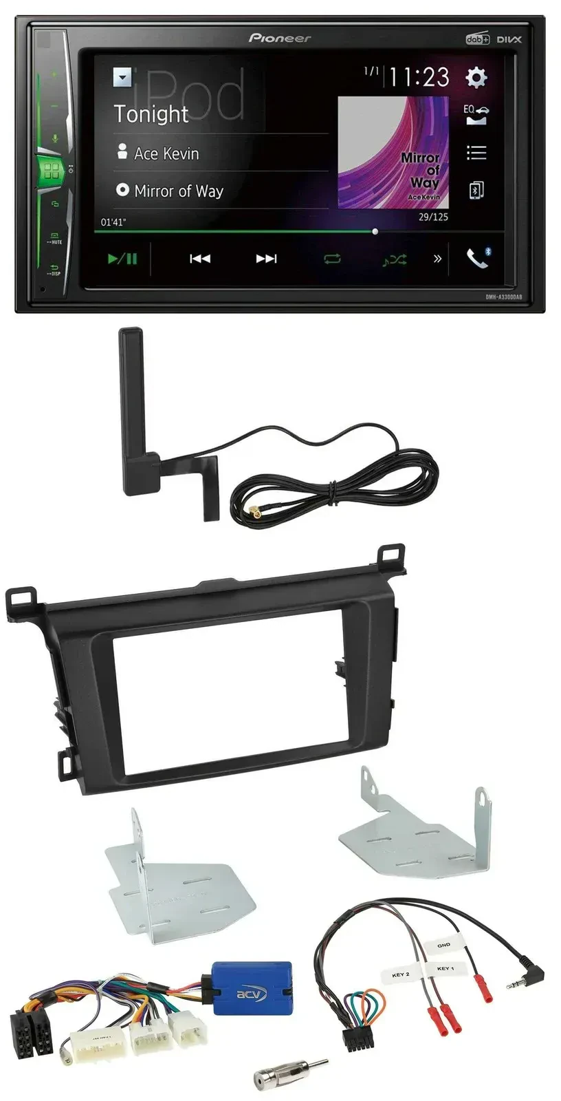 Автомагнитола для Toyota RAV4 (с 2013) Pioneer 2DIN, DAB, Bluetooth, MP3, совместима с кнопками на руле