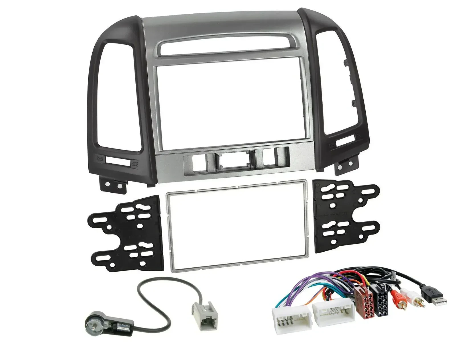 Einbauset Doppel DIN Autoradio für Hyundai Santa Fe USB AUX 3 Schalter 06-12