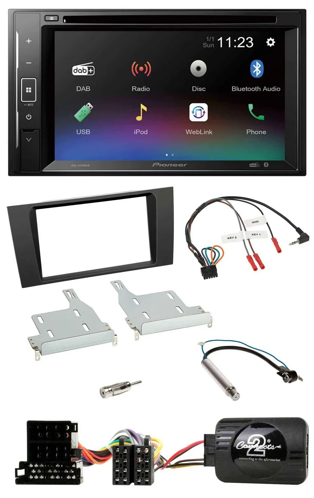 Pioneer Bluetooth Lenkrad USB 2DIN DAB DVD Autoradio für Audi A4 1999-2001